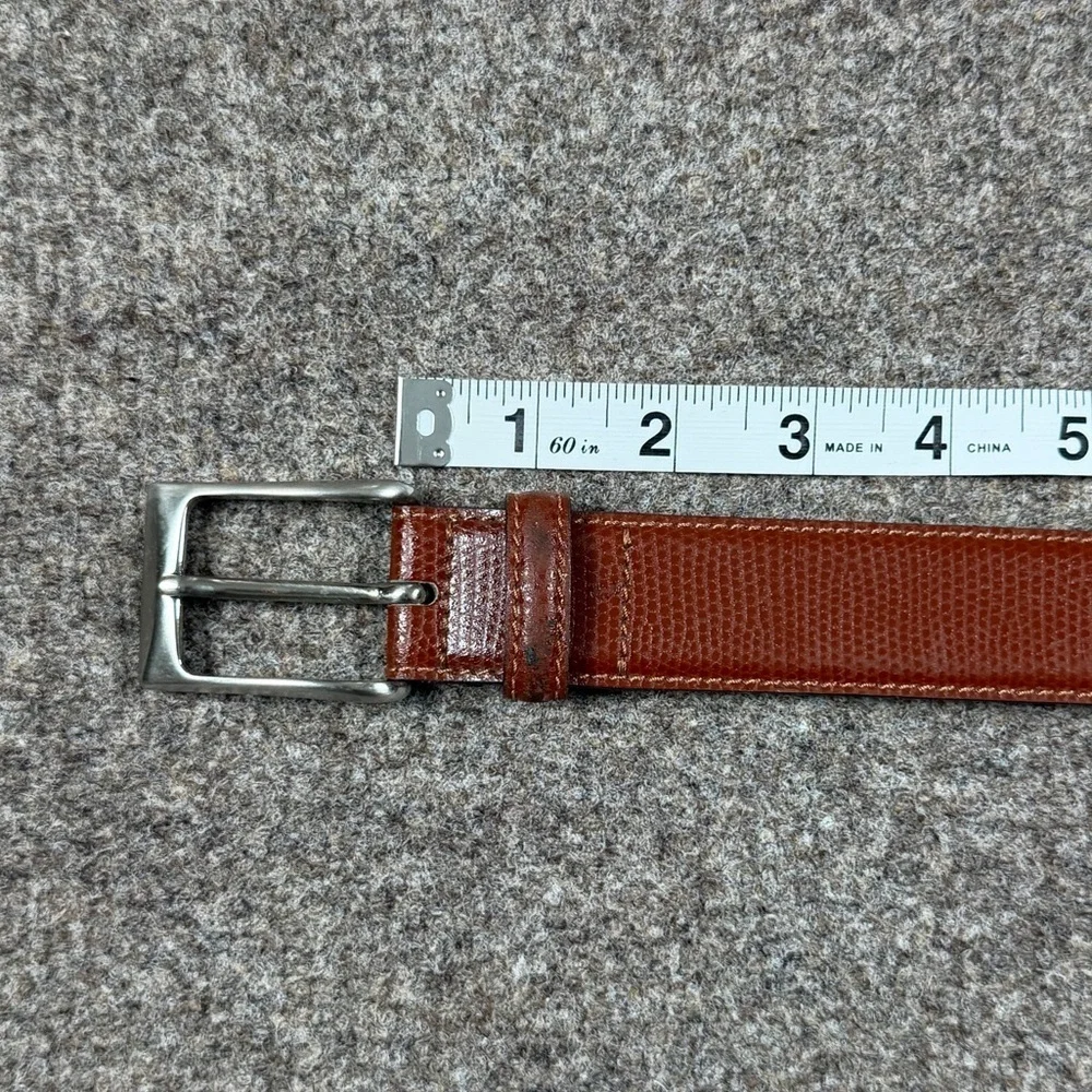Miguel Bellido Brown Genuine Leather Belt Mens Size 36 Silver Tone Square Buckle